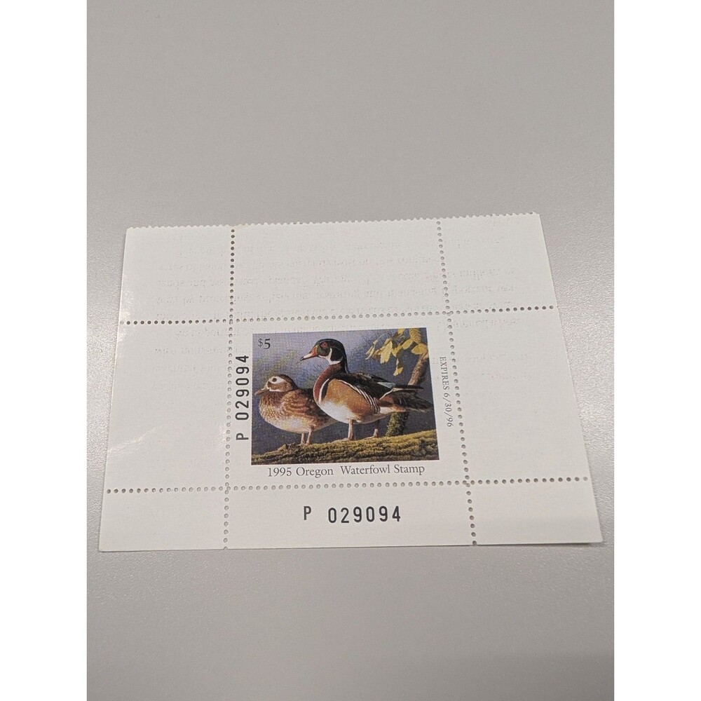 1995 Oregon Waterfowl Stamp Mint Never Hinged with Stains Duck Stamp Collectable